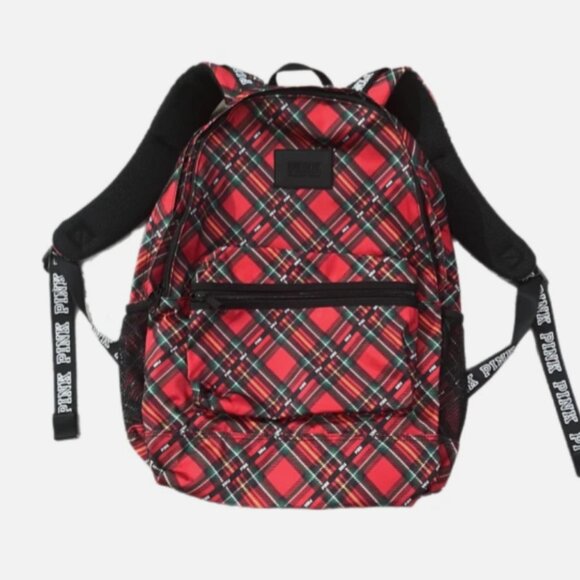 VICTORIAS SECRET PINK COLLEGIATE CAMPUS RED‎ PLAID BACKPACK FULL SIZE NEW 5206 main image 5